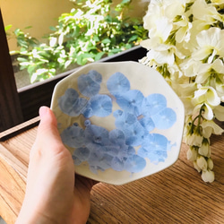 清水焼 花結晶 15cm手びねり皿(銀藤) 5枚目の画像