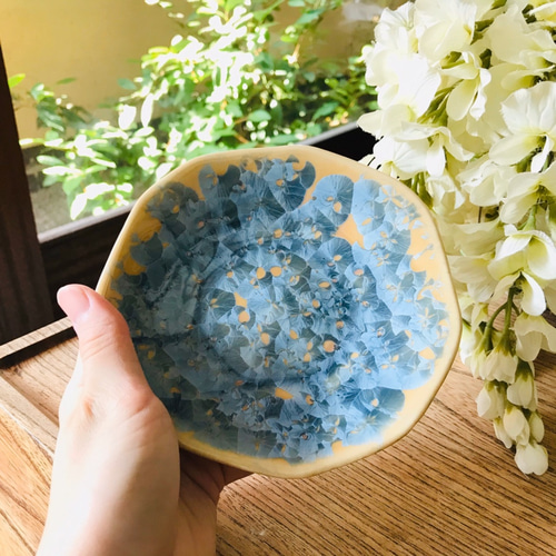 清水焼 花結晶 15cm手びねり皿(灰青) 小皿 京焼・清水焼窯元 陶あん