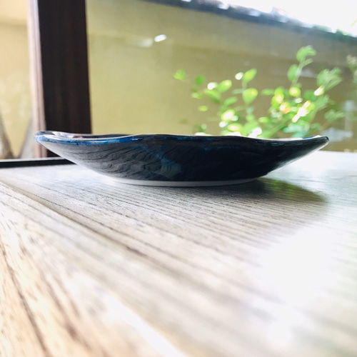 清水焼 花結晶 15cm手びねり皿(青墨) 小皿 京焼・清水焼窯元 陶あん
