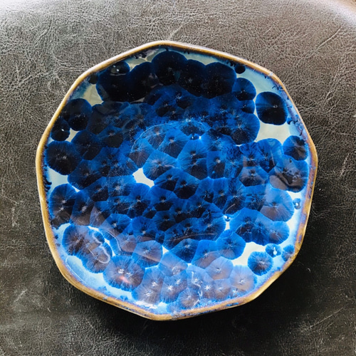 清水焼 花結晶 15cm手びねり皿(青墨) 小皿 京焼・清水焼窯元 陶あん