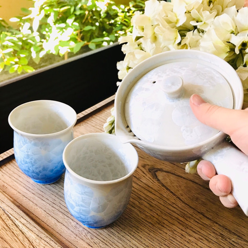 清水焼 花結晶 急須(青グラデーション) ポット・急須 京焼・清水焼窯元