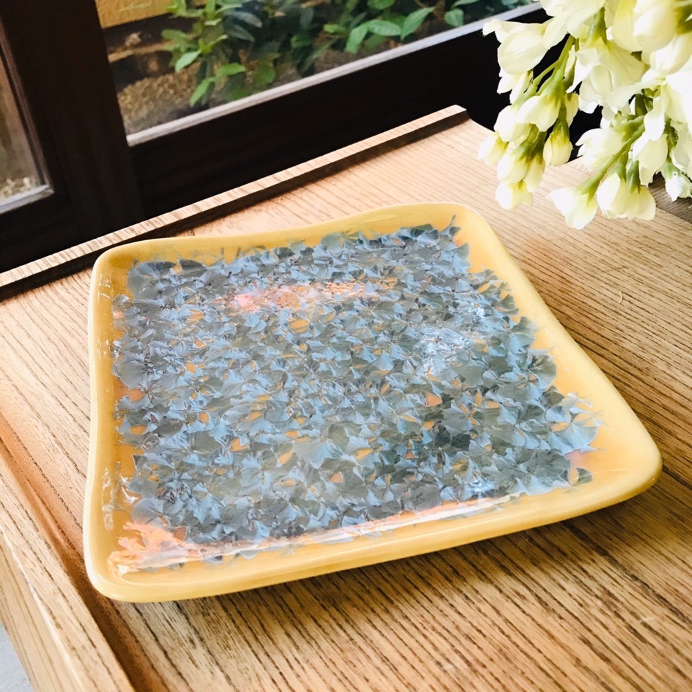 清水焼 花結晶 角平皿 大(灰青)