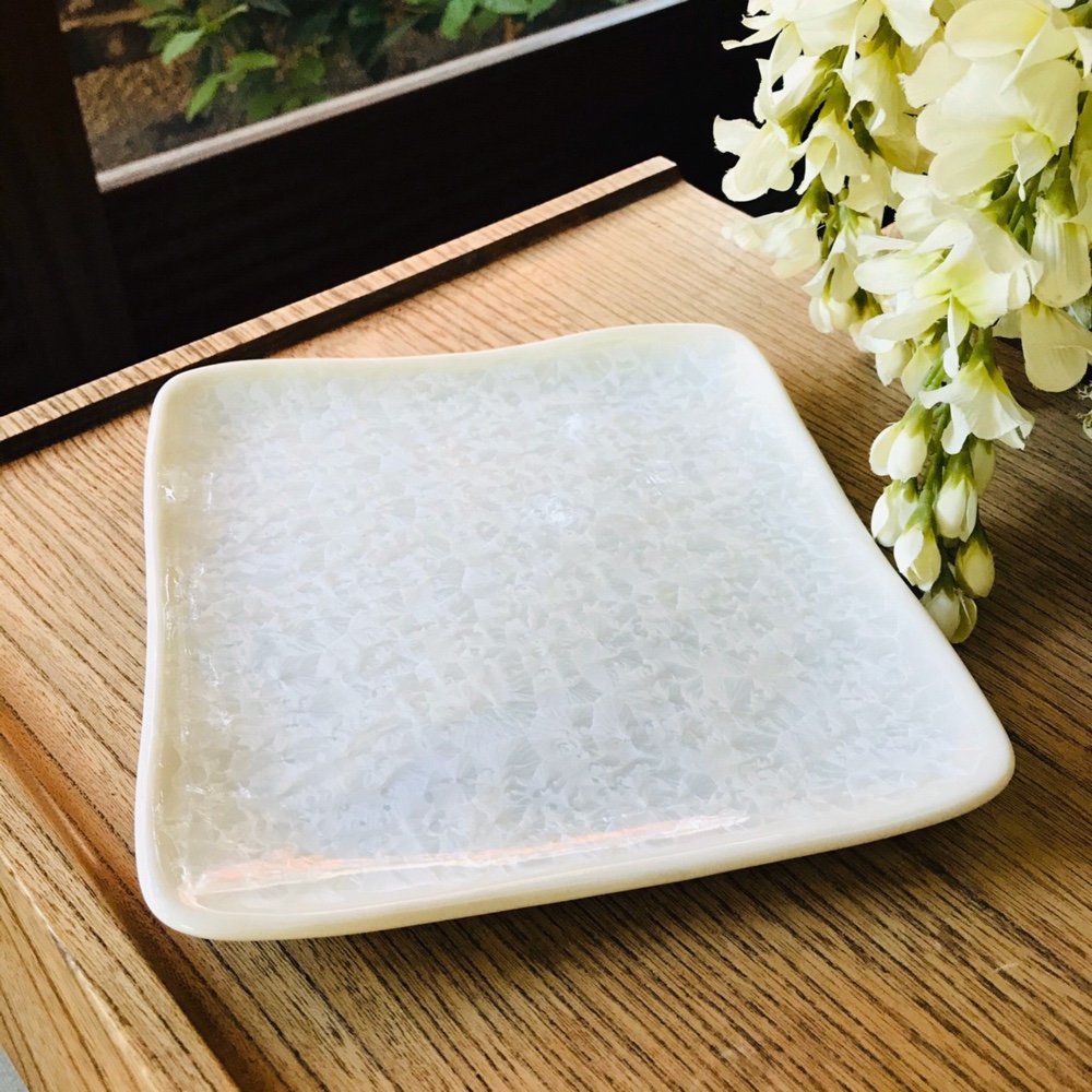 清水焼 花結晶 角平皿 大(白)