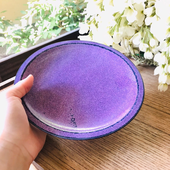 清水焼 紫結晶 6寸丸皿 5枚目の画像