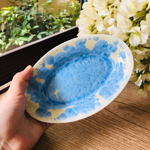 清水焼 花結晶 オーバル皿 小 (縹) 小皿 京焼・清水焼窯元 陶あん 通販