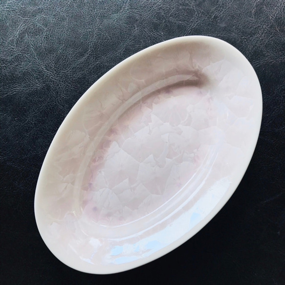 清水焼 花結晶 オーバル皿 小 (ピンク) 3枚目の画像