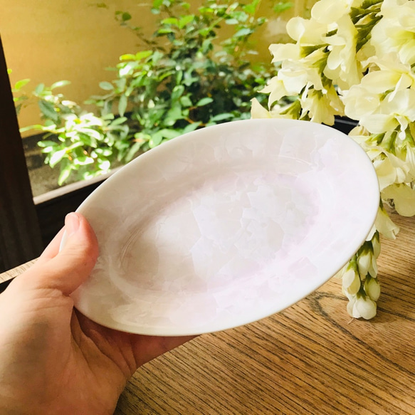 清水焼 花結晶 オーバル皿 小 (ピンク) 5枚目の画像