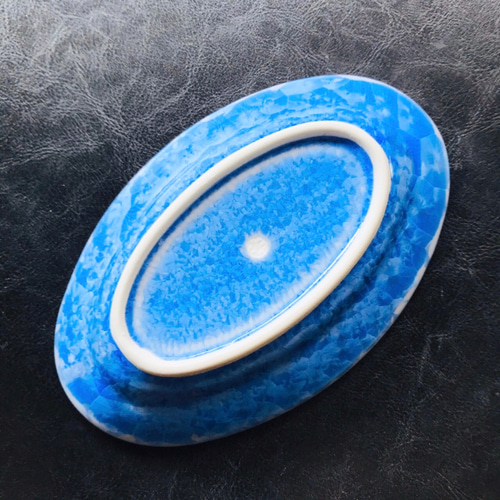 清水焼 花結晶 オーバル皿 小 (青) 小皿 京焼・清水焼窯元 陶