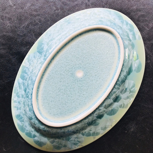 清水焼 花結晶 オーバル皿 大 (グリーン) 4枚目の画像