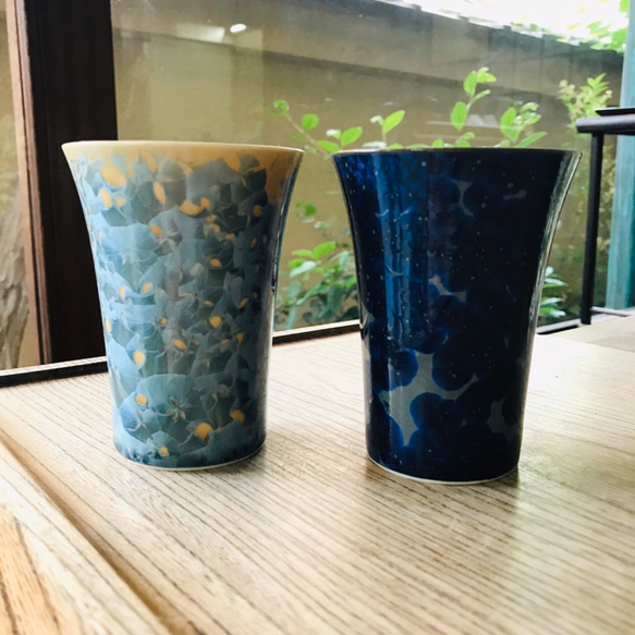 【特別セット価格】京焼・花結晶 フリーカップ(灰青＋青墨) 2枚目の画像