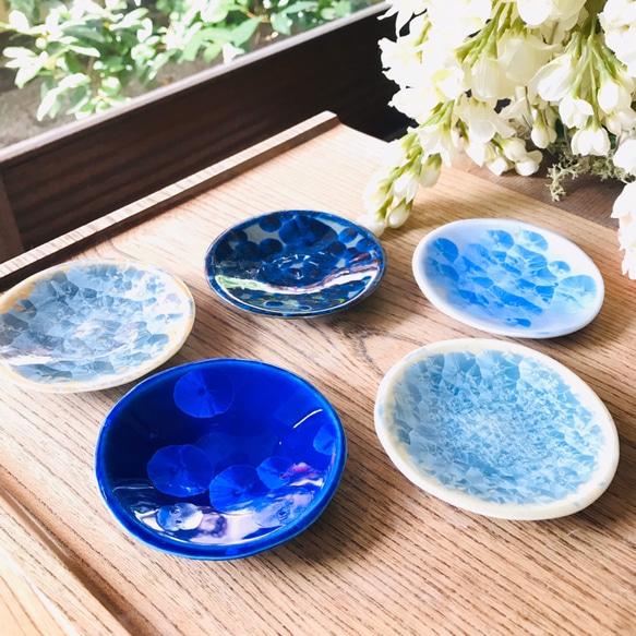京都の清水焼【陶あん】の花結晶小皿5枚組