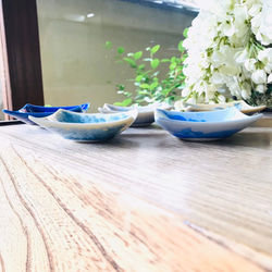 【特別セット価格】京焼・花結晶 角豆皿5枚セット(青,瑠璃,銀藤,縹,灰青) 3枚目の画像