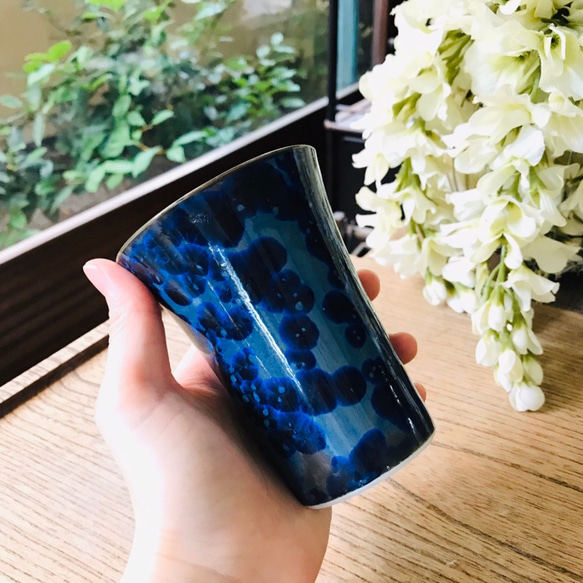 京焼・花結晶 フリーカップ(青墨) 5枚目の画像