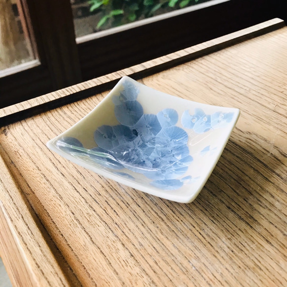 京焼・花結晶 角豆皿(銀藤) 1枚目の画像