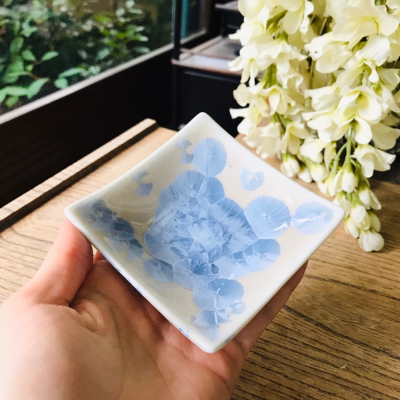 京焼・花結晶 角豆皿(銀藤) 5枚目の画像