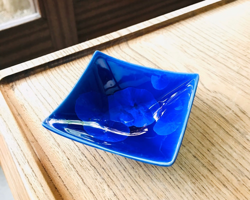 京焼・花結晶 角豆皿(瑠璃) 薬味皿・豆皿 京焼・清水焼窯元 陶
