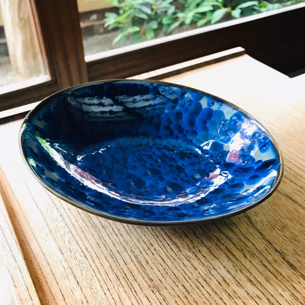 京焼・花結晶 ダエン鉢 中(青墨)