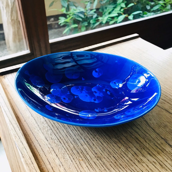 京焼窯元 陶葊 皿 京焼・花結晶 ダエン鉢 中(瑠璃) 中皿