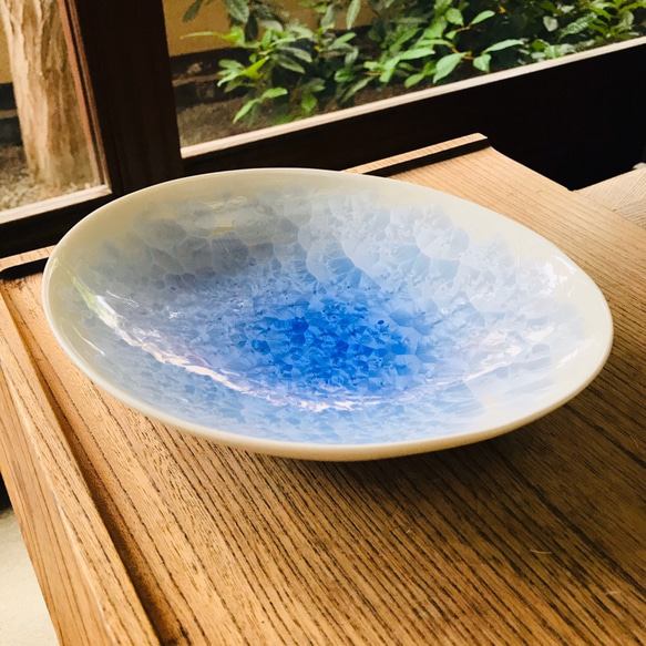 京焼・花結晶 ダエン鉢 大(青グラデーション) 中皿 京焼・清水焼窯元