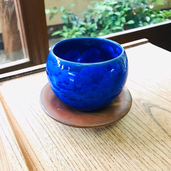 清水焼 花結晶 玉湯呑み(瑠璃) 湯呑み 京焼・清水焼窯元 陶あん 通販