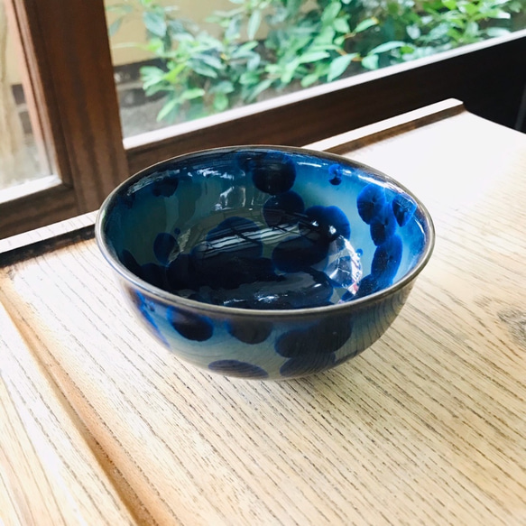 清水焼 花結晶 ふくりん茶碗(小) 青墨 1枚目の画像