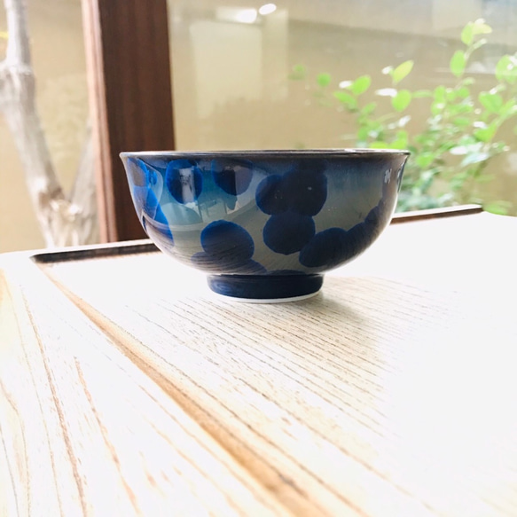 清水焼 花結晶 ふくりん茶碗(小) 青墨 2枚目の画像