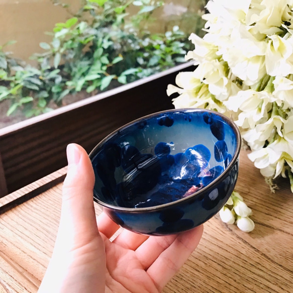 清水焼 花結晶 ふくりん茶碗(小) 青墨 5枚目の画像