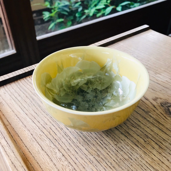 清水焼 花結晶 ふくりん茶碗(小) 黄色 1枚目の画像