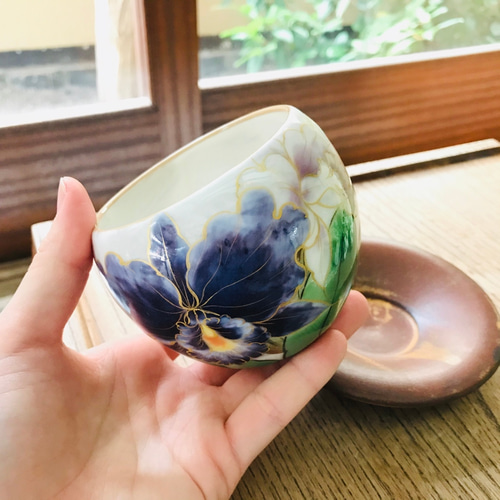 京焼・清水焼 陶あん】玉湯呑み カトレア 湯呑み 京焼・清水焼窯元 陶