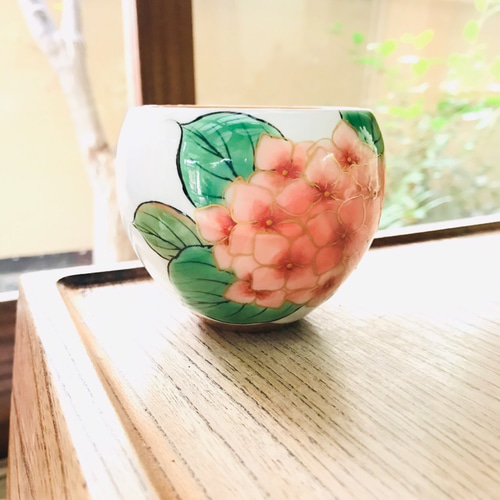 京焼・清水焼 陶あん】玉湯呑み 紫陽花(ピンク) 湯呑み 京焼・清水焼
