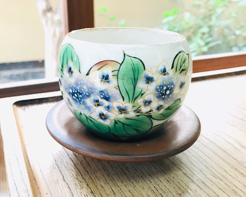 【希少】京焼　陶葊　陶あん　茶碗　湯呑み　紫陽花 京焼・清水焼 陶あん】玉湯呑み 額紫陽花 湯呑み 京焼・清水焼窯元 陶