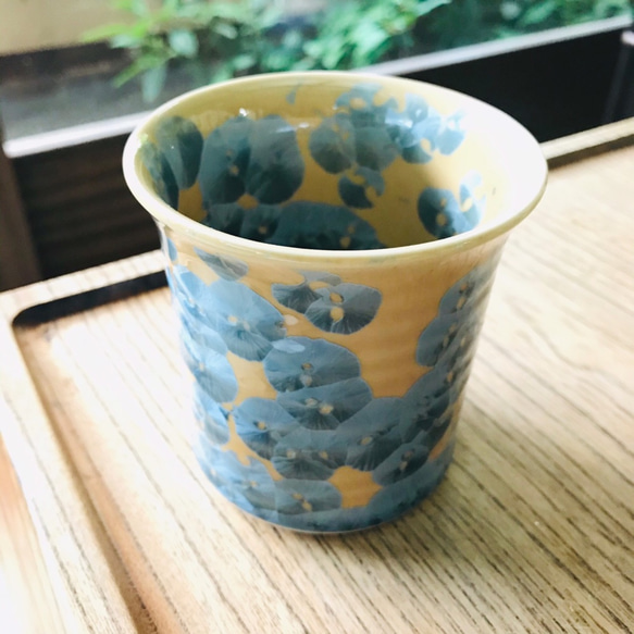 清水焼 花結晶 焼酎杯(灰青) 1枚目の画像