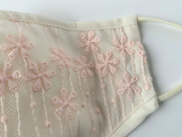 レインフラワー　PinkVer.　布マスク　レース刺繍　有料フィルターポケット 3枚目の画像