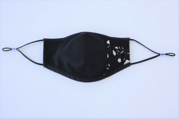 選べる8サイズ！花柄バイカラー　BlackVer.　布マスク　有料フィルターポケット 3枚目の画像