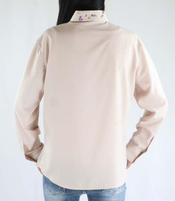 SS～５L選べる８サイズ　シャツブラウス　衿ローズ刺繍　PinkVer. 4枚目の画像