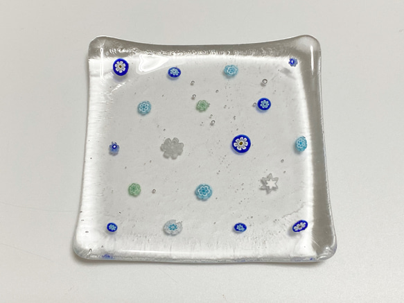 ミルフィオリガラス小皿　ブルー系 2枚目の画像