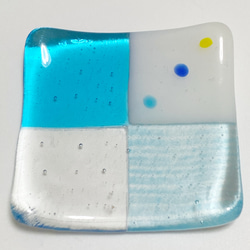 市松模様 ガラス箸置き豆皿　ブルー 2枚目の画像