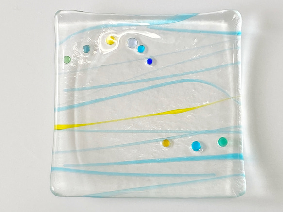 ラインドットガラス小皿　ブルーライン 2枚目の画像