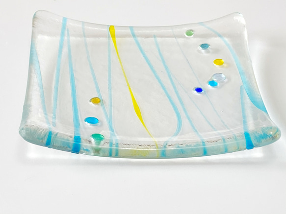 ラインドットガラス小皿　ブルーライン 5枚目の画像