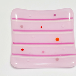 カラフルラインドットガラス小皿　ピンク 2枚目の画像