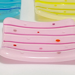 カラフルラインドットガラス小皿　ピンク 3枚目の画像