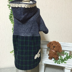 ”SALE”　パーカーワンピ  レース付き（犬服） 1枚目の画像