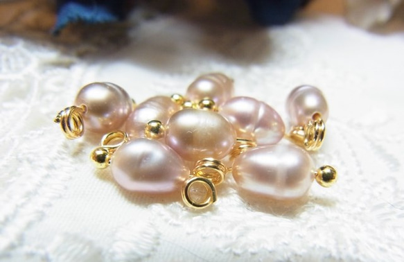淡水パール ビーズ　ボールピン 加工パーツ　天然石　ラベンダー 1枚目の画像