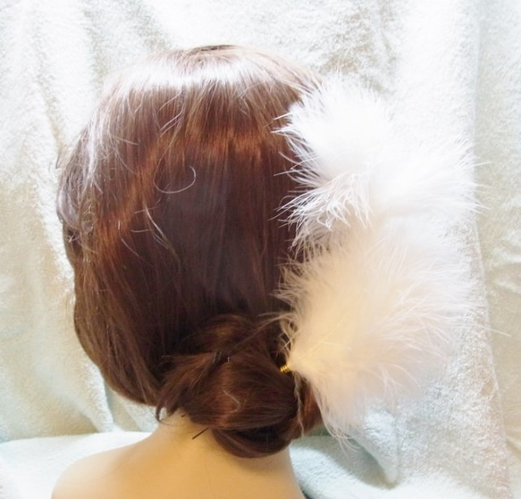 髪飾り Ｕピン 羽　 成人式  卒業式  結婚式  ウエディング 七五三　羽　マラボー 8枚目の画像