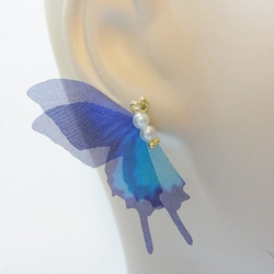 シフォン 蝶 パール加工パーツ　アゲハ蝶 グラデーションブルー 2枚目の画像