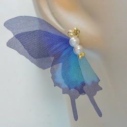 シフォン 蝶 パール加工パーツ　アゲハ蝶 グラデーションブルー 3枚目の画像