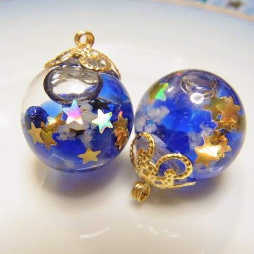 ガラスドーム 夜光 星空のスノードーム ハーバリウム加工パーツ