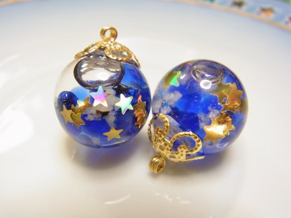 ガラスドーム 夜光 星空のスノードーム ハーバリウム加工パーツ