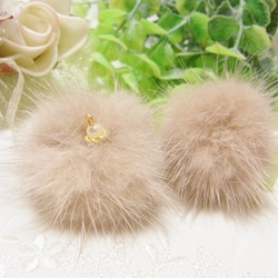 ミンクファー高品質　パール＆ロンデル加工パーツ 　グレージュ 3枚目の画像