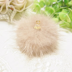 ミンクファー高品質　パール＆ロンデル加工パーツ 　グレージュ 5枚目の画像